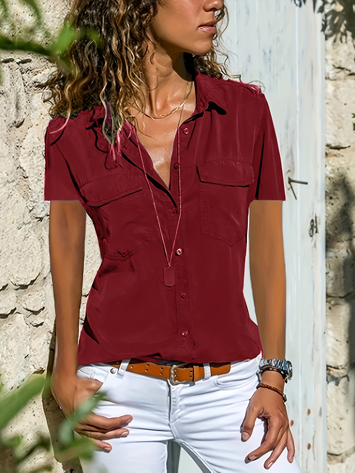  Womens Tops, Short Sleeve Casual Summer Top Solid