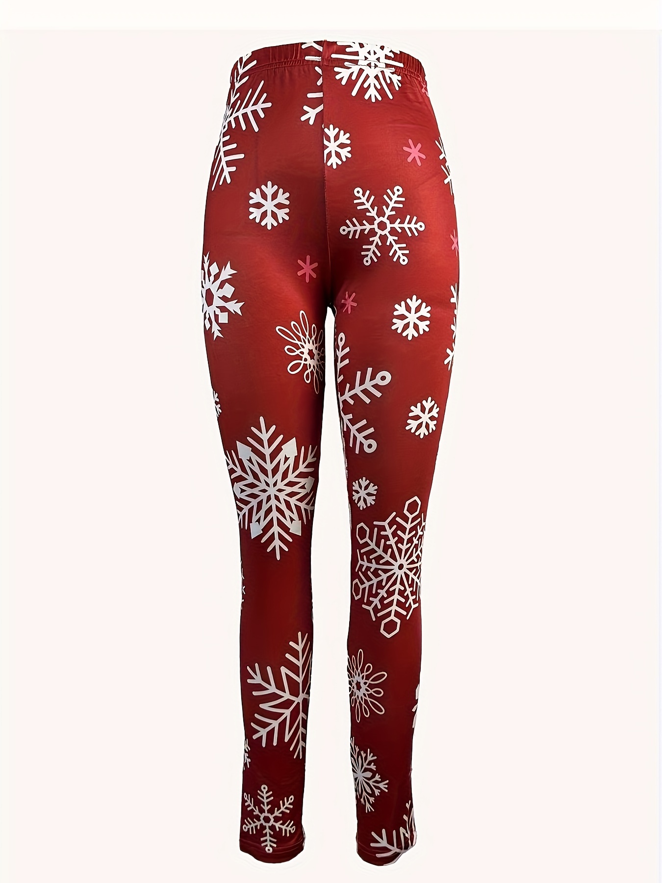 Christmas Snowflake Print Skinny Leggings, Casual Elastic Waist Stretchy  Leggings, Women's Clothing