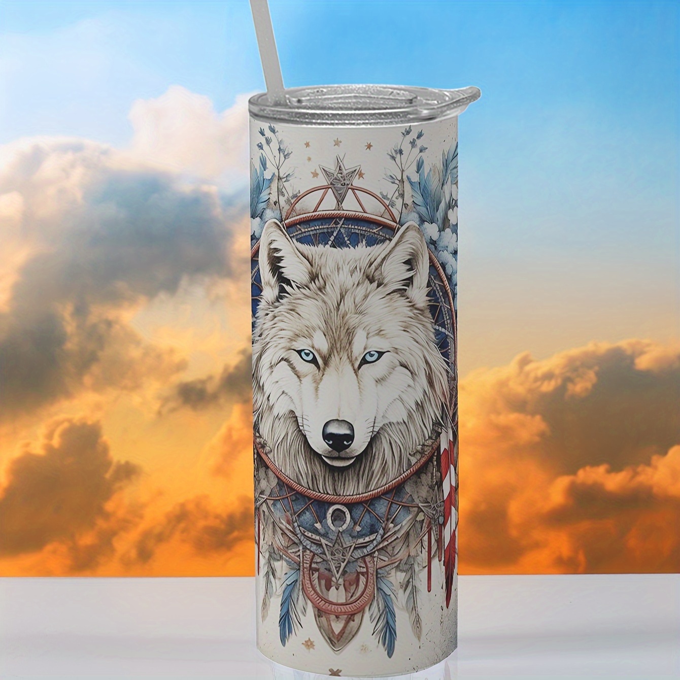 Wolf Tumbler, 40 Oz Tumbler with Handle and Straw, Wolf Gifts for