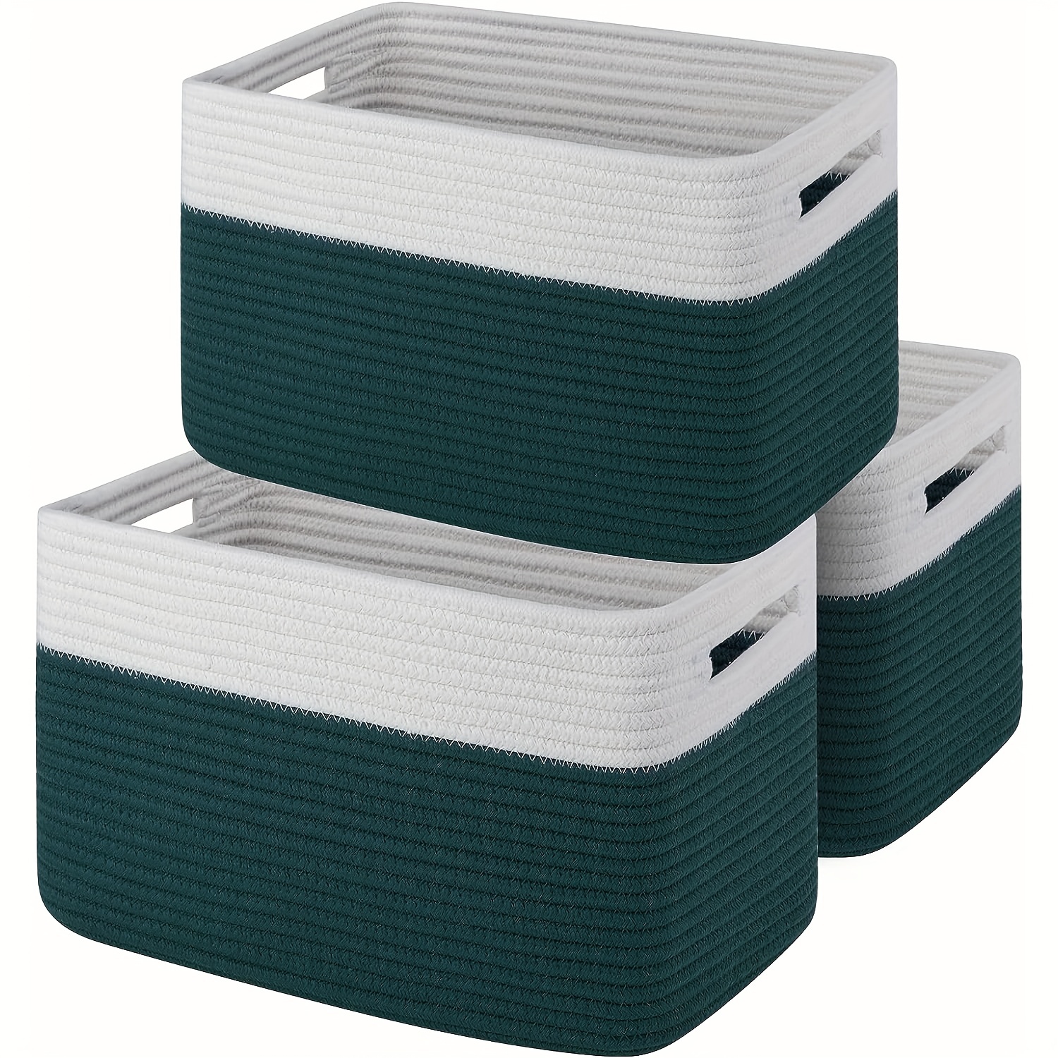 Weaving Plastic Storage Baskets Bins Organizer with Handles