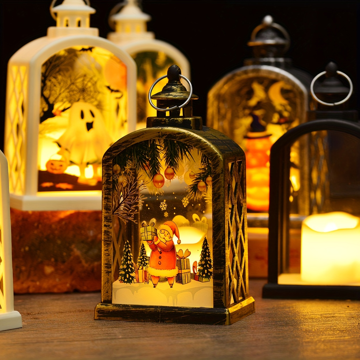 Christmas Candle Lantern, Decorative Lantern with Led Candle Battery  Operated Hanging Lanterns Flameless Candle Lantern for Xmas Christmas  Indoor