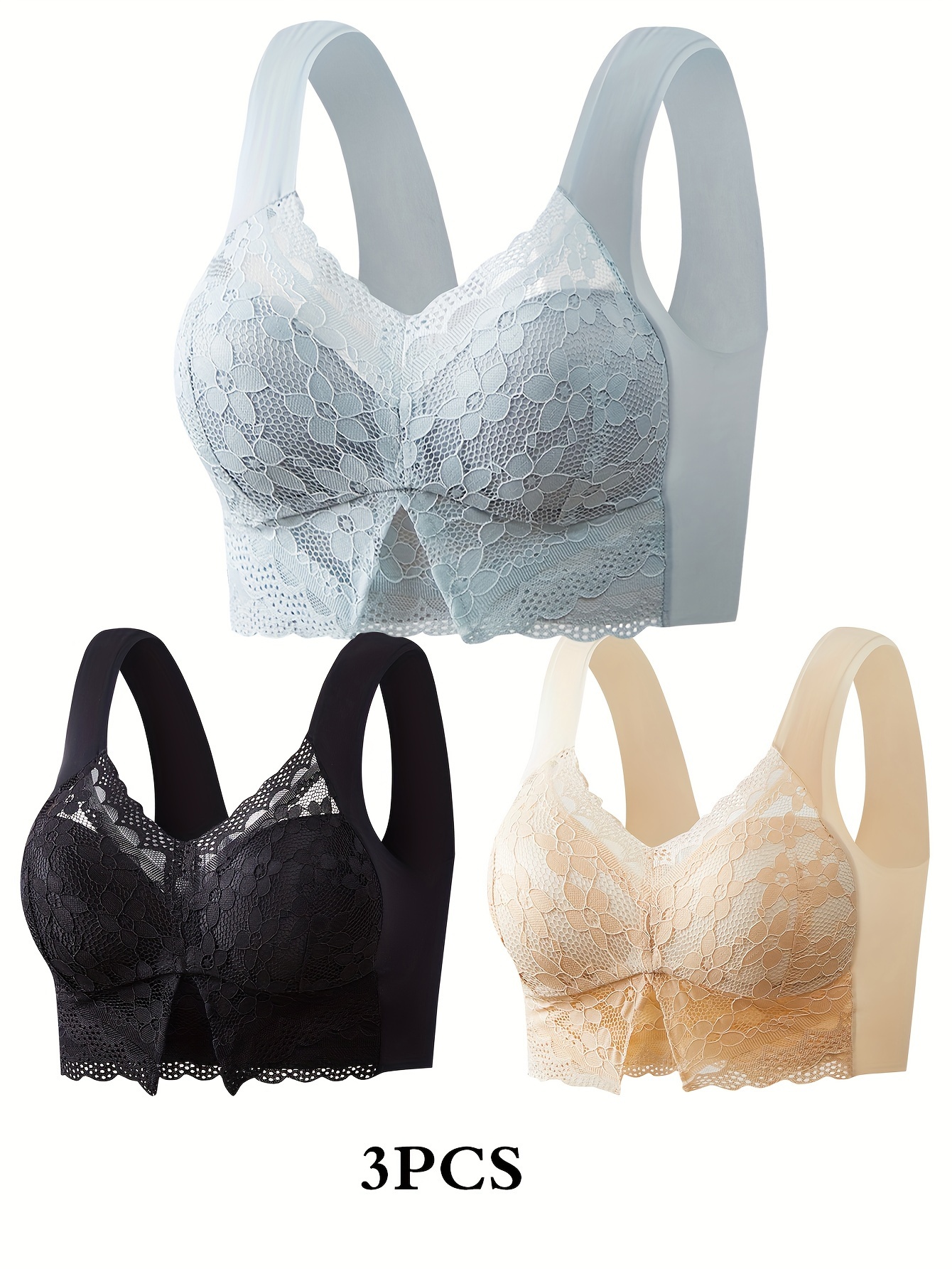 2pcs Contrast Lace Wireless Bras, Comfy & Breathable Full Coverage Bra,  Women's Lingerie & Underwear