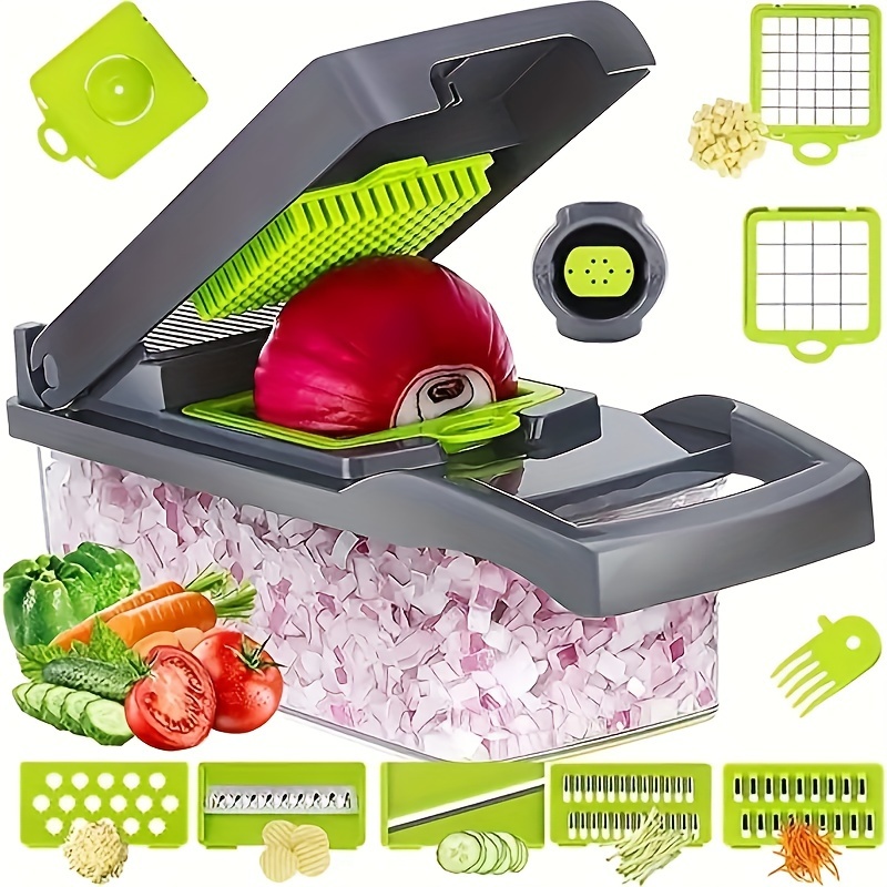 

14/16pcs/set, Vegetable Chopper, Multifunctional Fruit Slicer, Manual Food Grater, Vegetable Slicer, Cutter With Container, Onion Mincer Chopper, Household Potato , Kitchen Stuff, Kitchen Gadgets