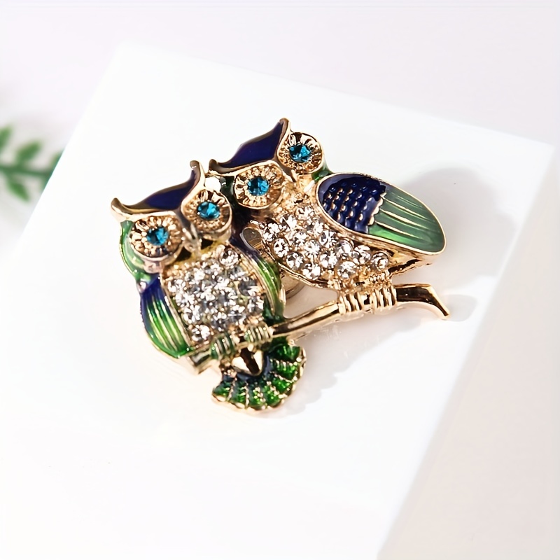 Elegant New Creative Opal Owl Brooches for Women Men, Rhinestone Animal Retro Clothing Jewelry, Jewels Brooch Pin,Temu