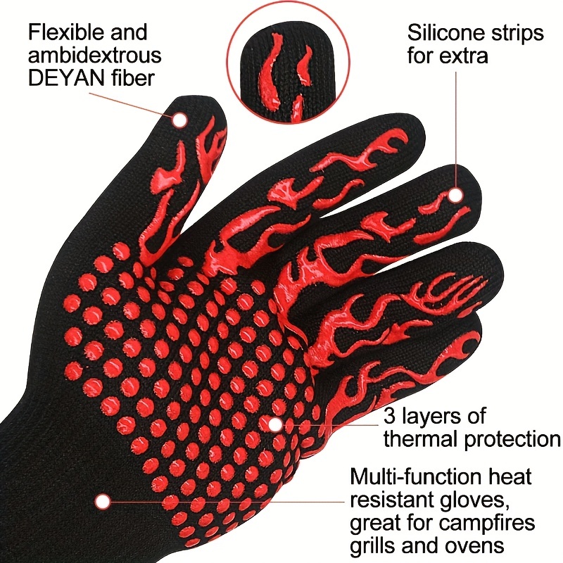 Guantes de seguridad Rojo Medio Alta Temperatura Resistente 800 Grados  Barbacoa Ignífuga Barbacoa Aislamiento térmico Silicona Horno microondas  Horno Gl