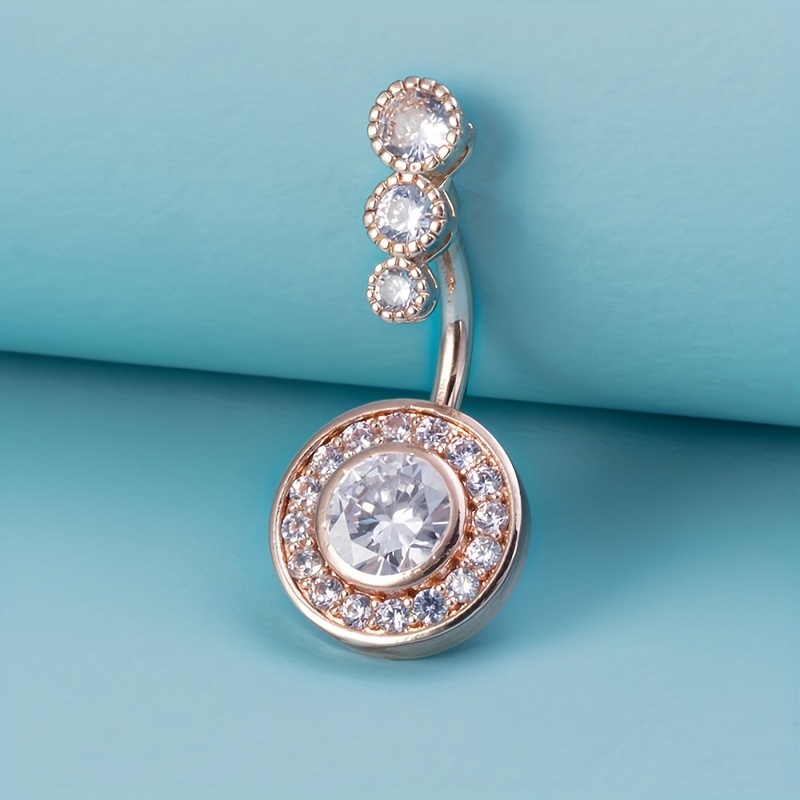 Crystal Navel Piercing Belly Button Ring, Zircon Inlaid