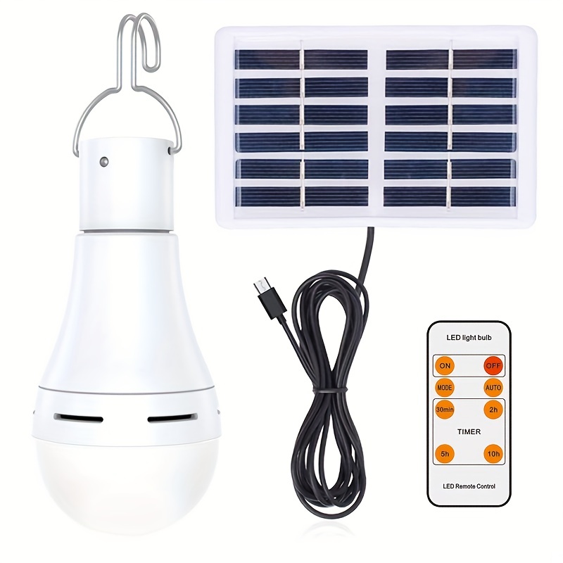 

1pc Portable Solar Bulb With Remote Control, Solar Chicken Coop Light With Timer, Indoor Solar Bulb For Home Shed Camping Emergency