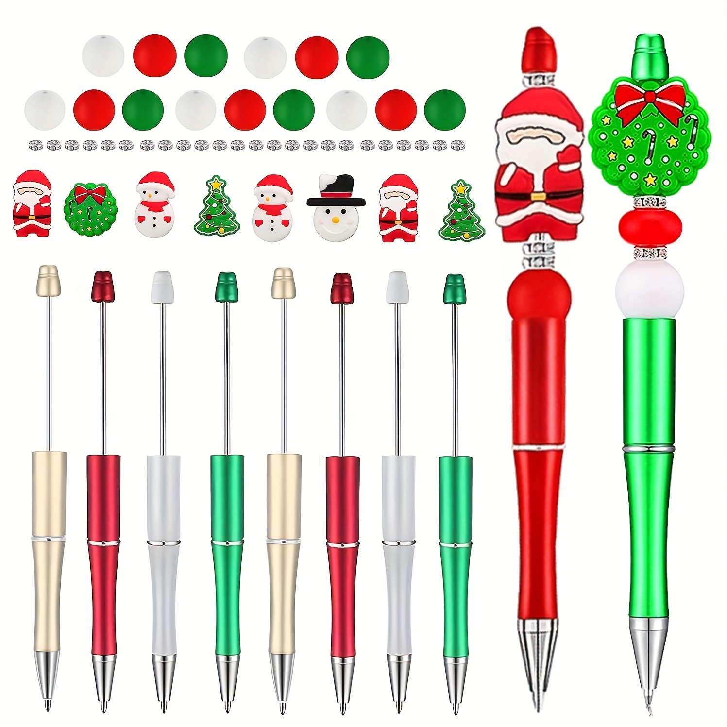 8pcs DIY Christmas Beadable Pens, Plastic Bead Pens With 8pcs Silicone  Beads, Snowman, Santa Claus, Reindeer Pens 16pcs Wooden Beads, 12pcs  Crystal Sp