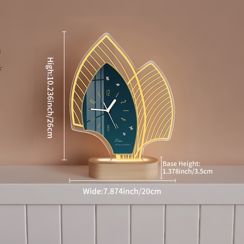 1pc Acrylic Modern Leaves Shaped Table Clock Battery Powered Desk Clock