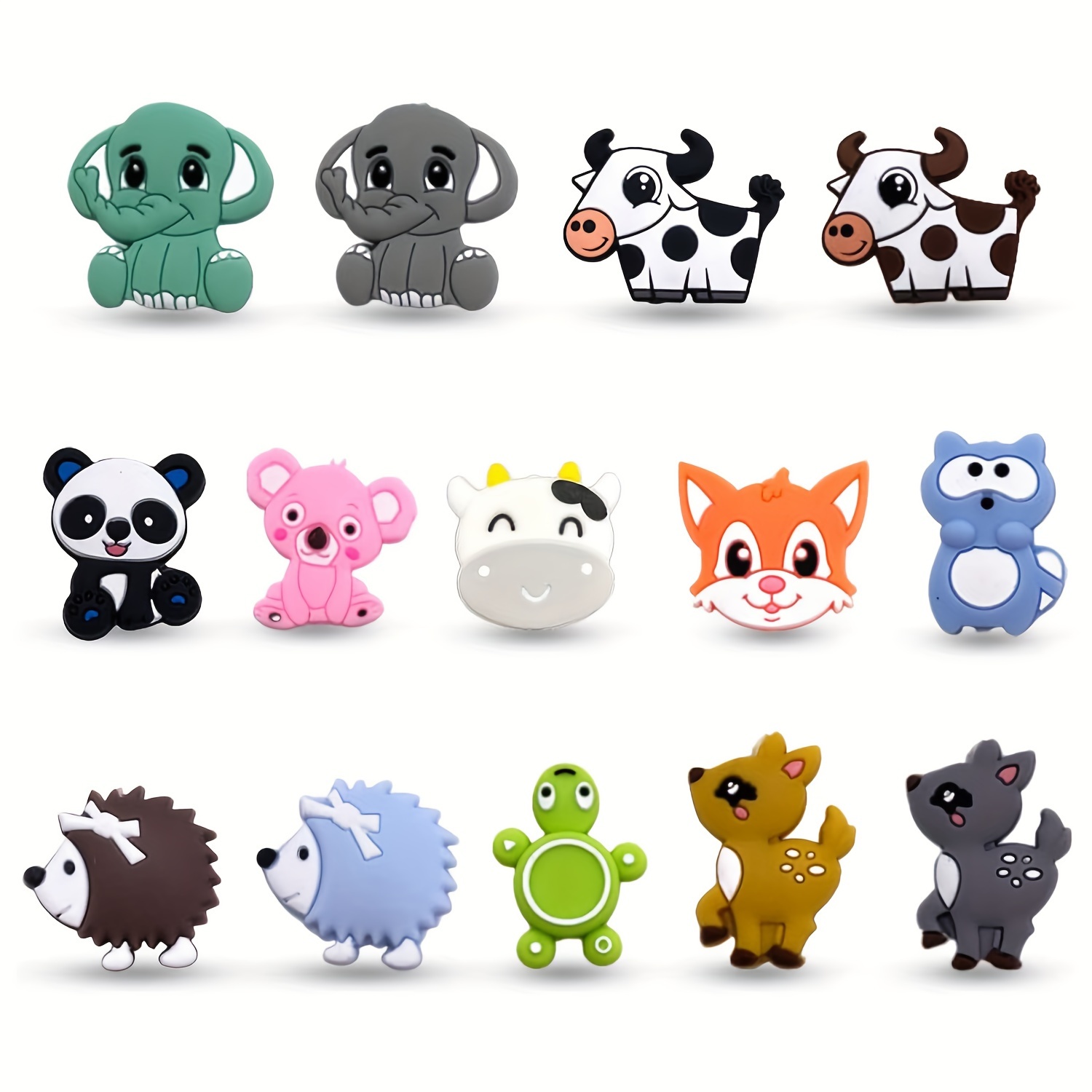 

14pcs Cute Animals Silicone Beads Bulk Polygonal Assorted Beads For Jewelry Making Diy Pen Decors Bracelet Necklace Key Bag Charms Handmade Craft Supplies