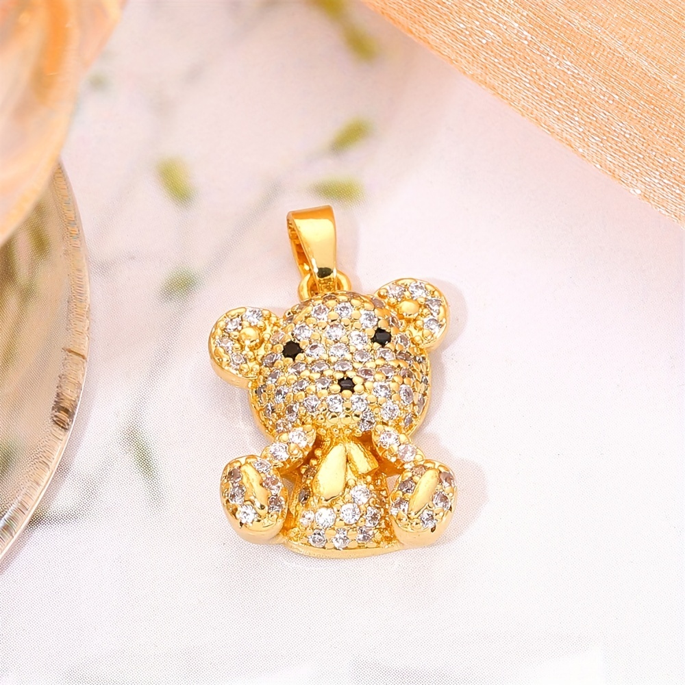 5PCS, Bear Pendant Copper with Zircon Gold Plated Charms for Jewelry Making  Necklace DIY Handmade Accessories