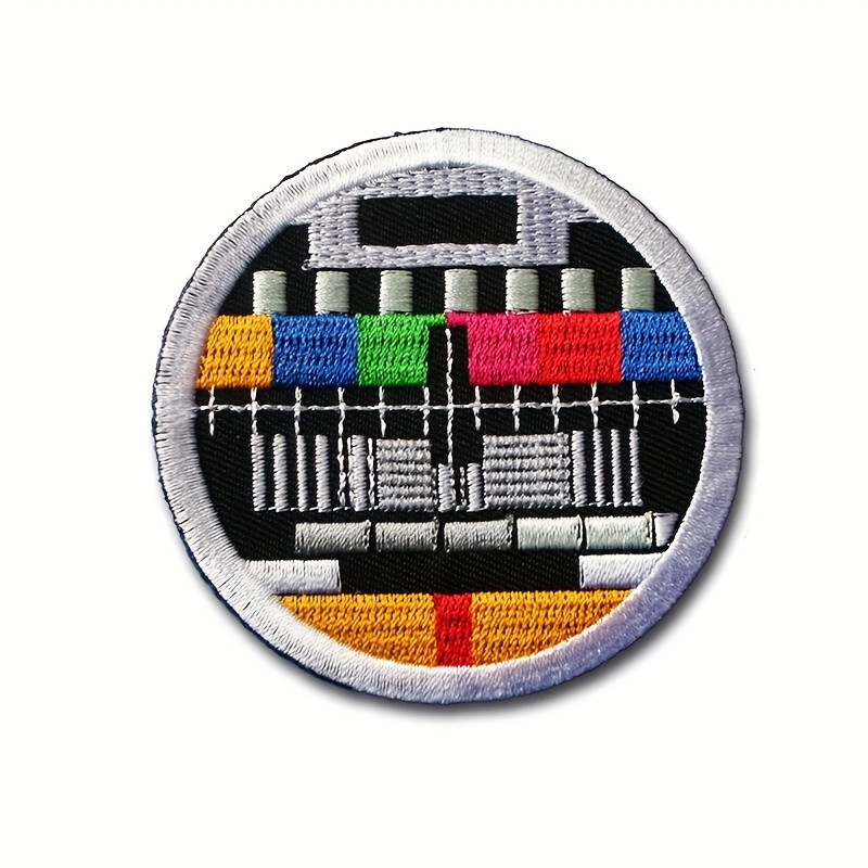 

1pc Retro Tv Test Patch Iron On Vintage Biker Television Sew Badge Diy Embroidered Classics Television Signal