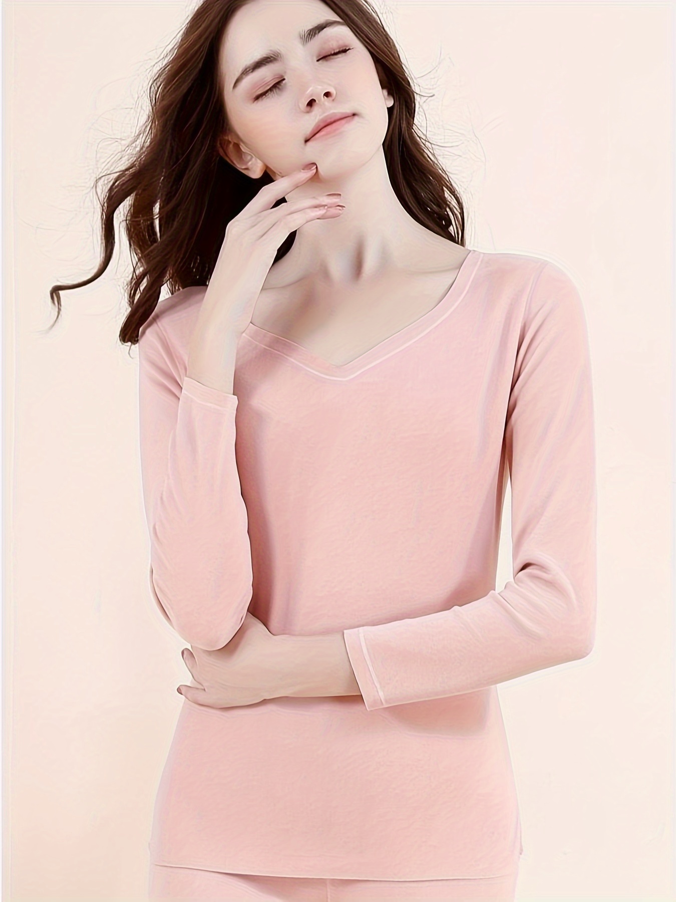 Seamless Thermal Underwear Set Long Sleeve V Neck Tops Pants - Temu