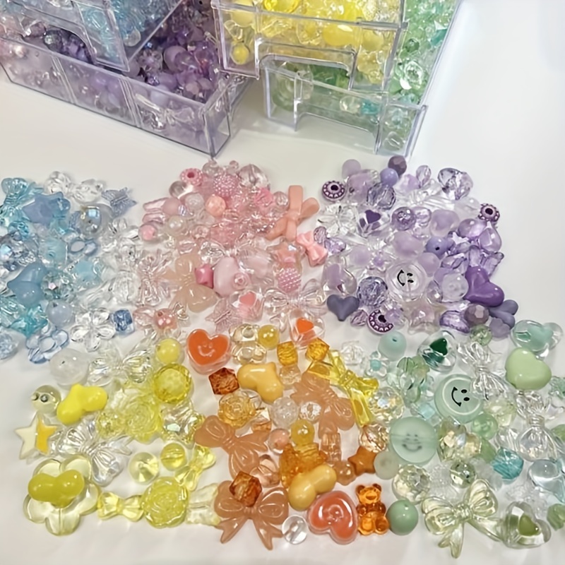 200pcs Acrylic Mixed Color Cylindrical Tube Beads with Dispersion Beads DIY  Handmade Beaded Bracelets, Earrings, Headgear Access
