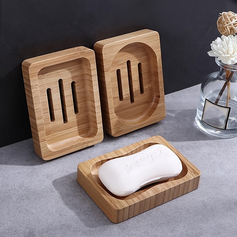 

1pc Bamboo Soap Box, Non-slip Soap Holder, Bathroom Countertop Soap Rack, Drainage Soap Box, Creative Bamboo Soap Trays For Bathroom
