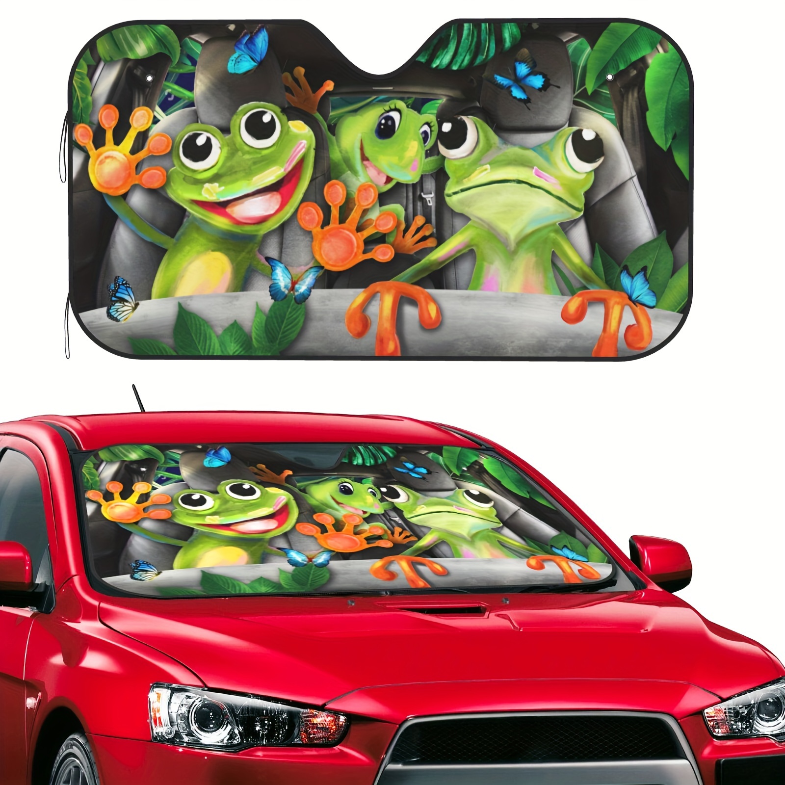 

1pc Foldable Car Sun Shade Windshield Funny Frog With 4 Free Suction Cups To Keep Your Car Comfortable And Cool Blocks Uv Sun Visor Protector