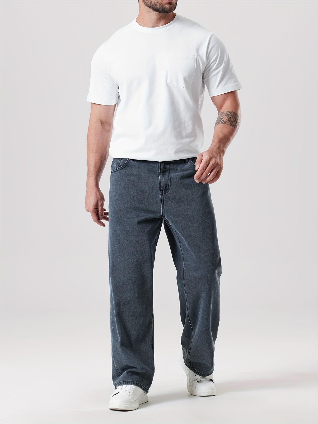 Pantalones Vaqueros Lisos Talla Hombre Pantalones - Temu