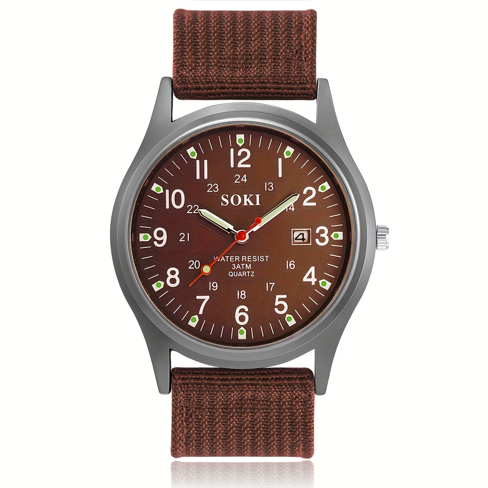 Luminous Calendar Mens Quartz Watch Nylon Strap Army Watch Ideal