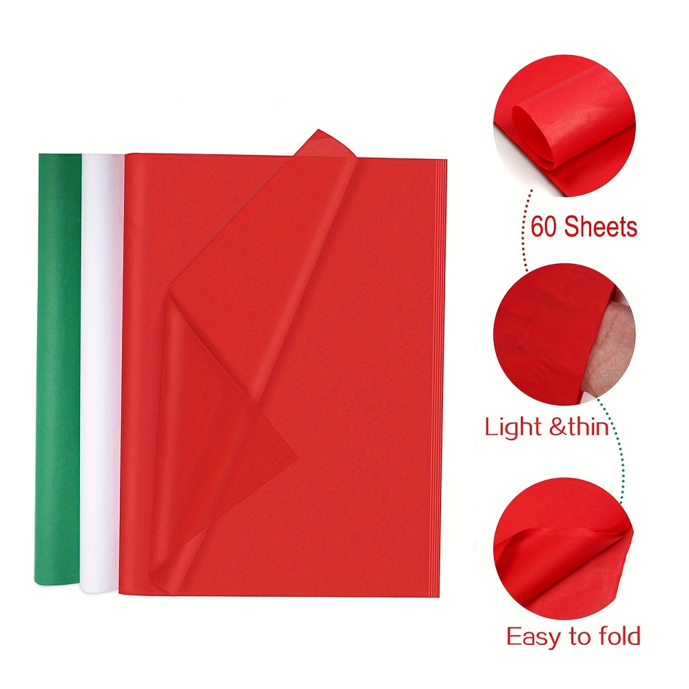 CHRORINE 60 Sheets Red Tissue Paper Christmas Tissue Paper Art
