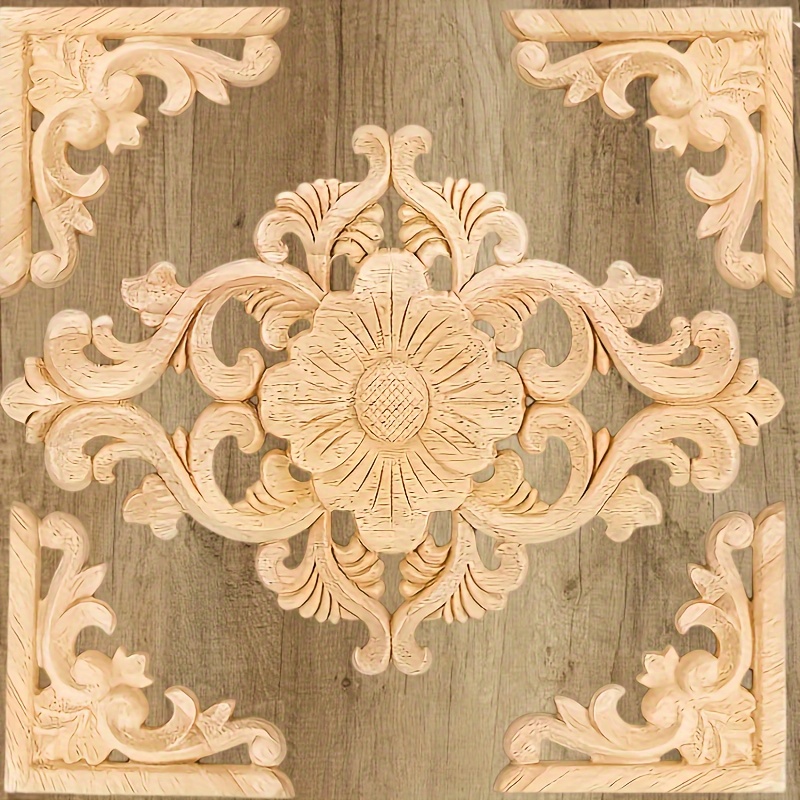 Wood Carved Long Inlaid Decals Applique Unpainted Frame Wood - Temu