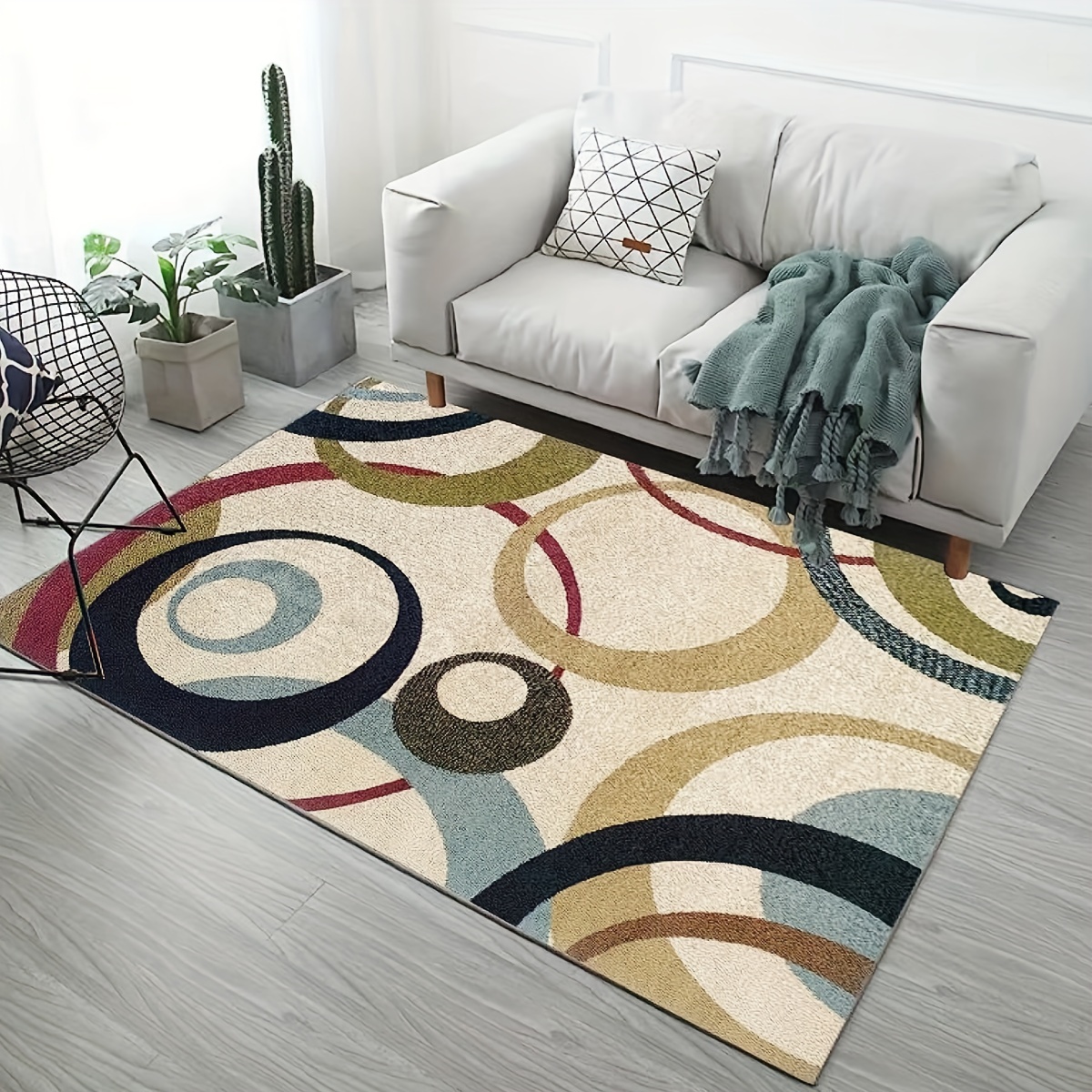 Geometric Area Rug Red Circle Pattern Soft Carpet