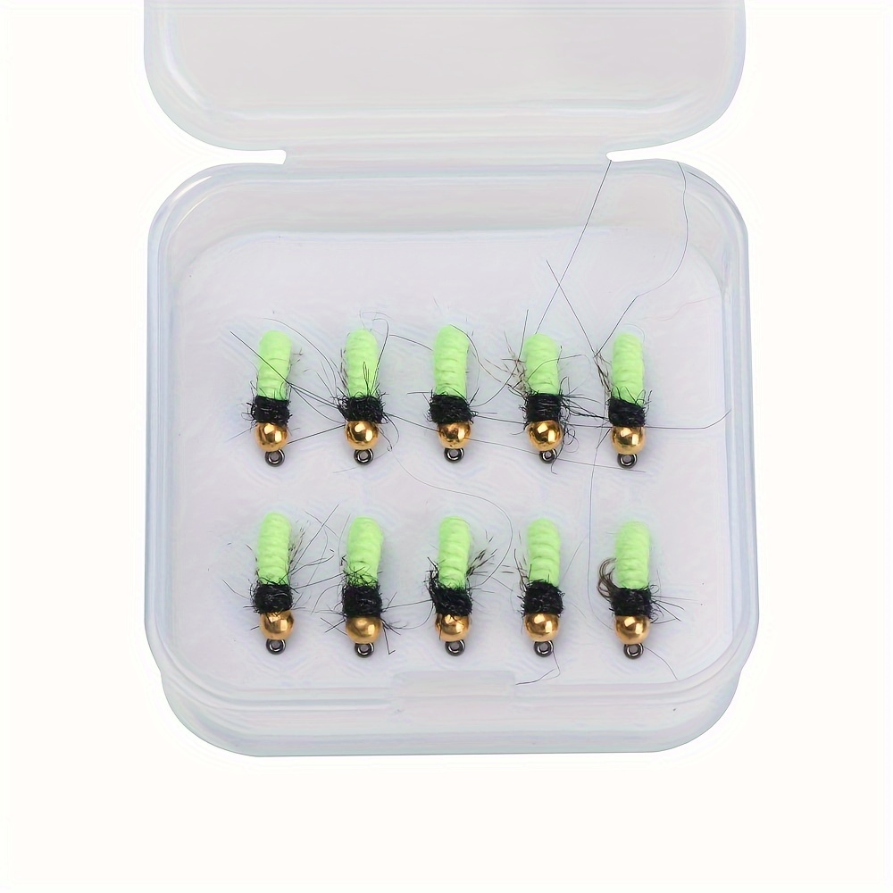 Vampfly 8PCS 10# Fast Sinking Czech Nymphs Scud Bug Worm Flies Barbed Fly  Hook For Trout