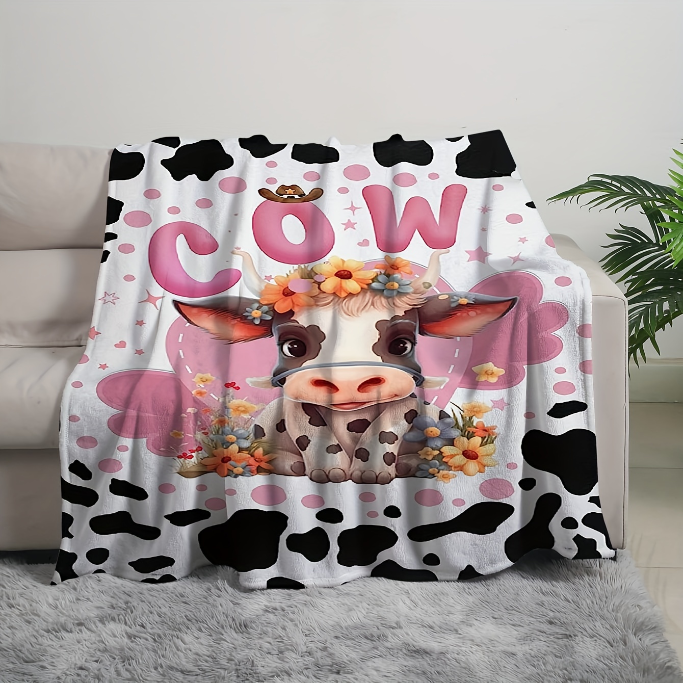 Cow Blanket for Girls Just A Girl Who Loves Cows Throw Blanket Funny Pink  Stuff Animal Plush Blanket Fleece Cartoon Cute Cow Gifts for Kids Adults