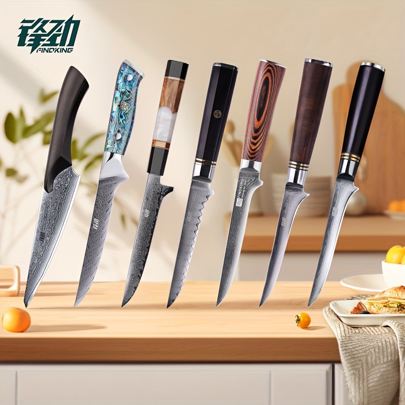 Chef/Butcher Fish Knife Set, High Carbon Steel Hand Forged Boning Carving Knife with Sheath, Knife Holder - Brown--13