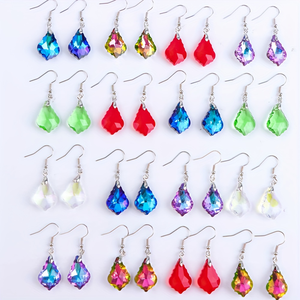 

12 Pairs/ Set Colorful Shiny Rhinestone Decor Dangle Earrings Bling Bling Party Style Trendy Female Gift