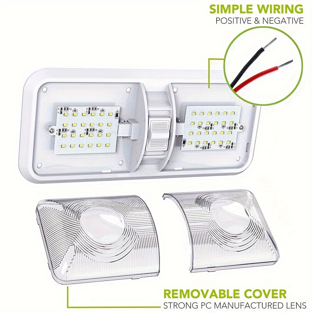 Leisure LED RV LED Ceiling Double Dome Light Fixture with ON/OFF Switch Interior  Lighting for Car RV Trailer Camper Boat DC 12V Natural White 4000-4500K  48X2835SMD