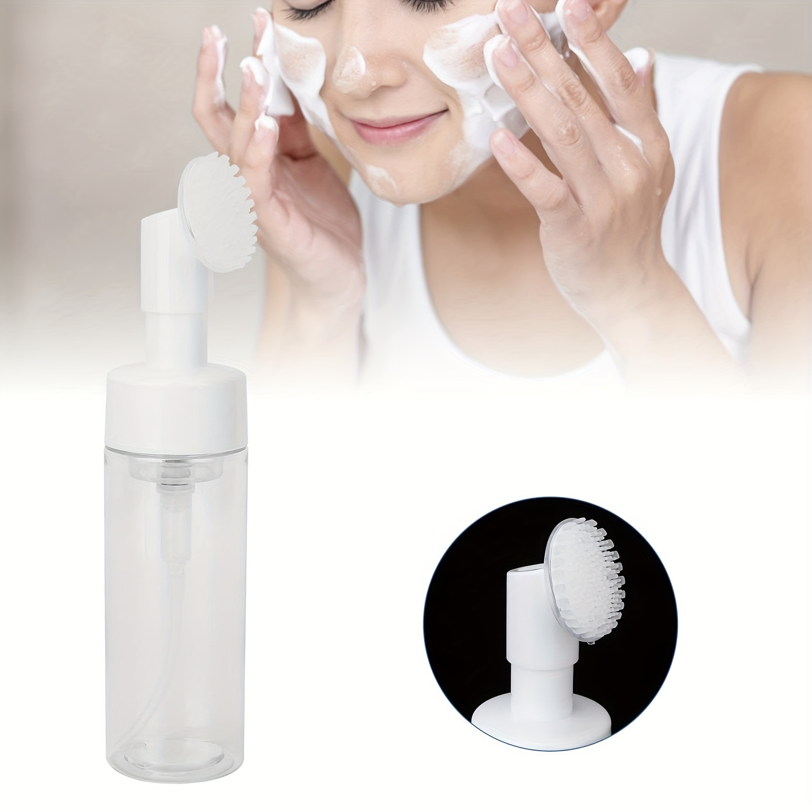 1pc Soap Foaming Bottle Facial Cleanser Foam Maker Bottle With Brush  Portable Face Washing Mousse Foam Bottle