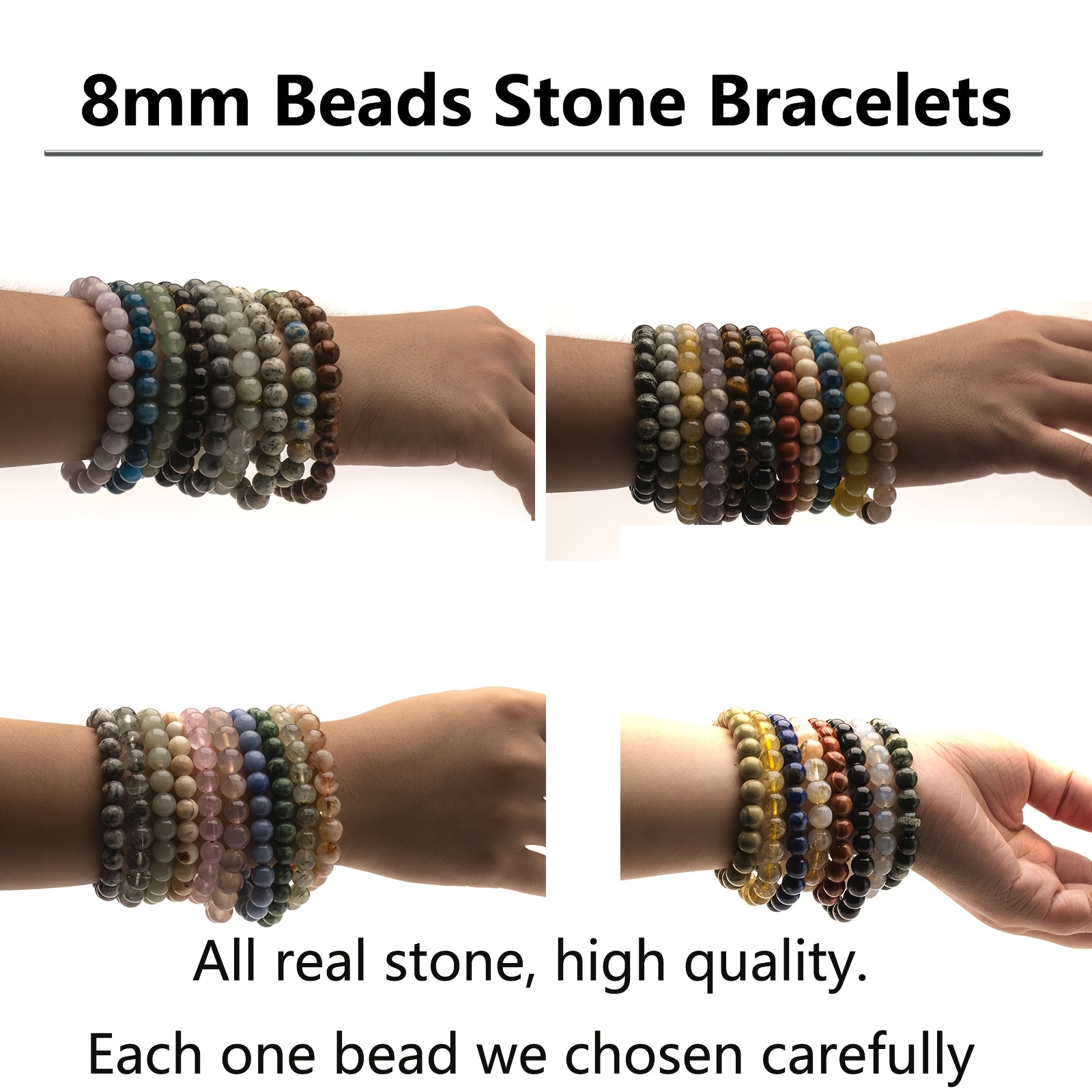 LYLYMIMI 8mm Beaded Bracelets Bulk Stone Crystal Bracelet for Women Stretch  Elastic