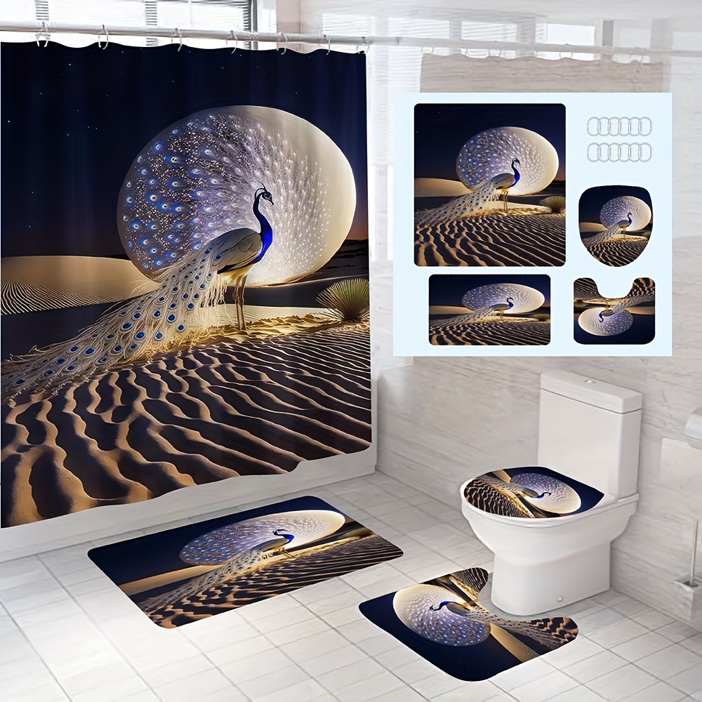 Beautiful Peacock Shower Curtain Set Bathroom Decor Set - Temu