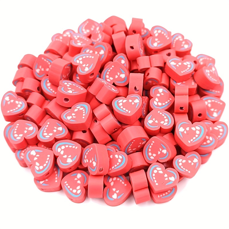 30Pcs/Pack 10mm Polymer Clay Love Beads Loose Beads Red Lucky Clay Beads  For DIY Jewelry Making Bracelet Necklace Accessories