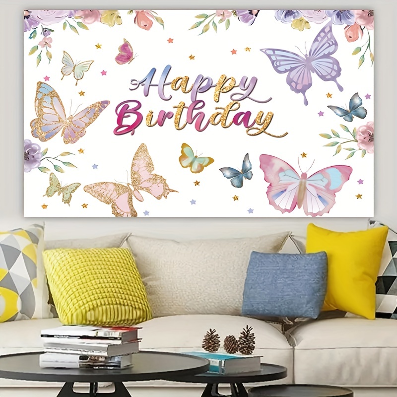 Butterfly Birthday Backdrop Spring Theme Colorful Flowers - Temu Australia