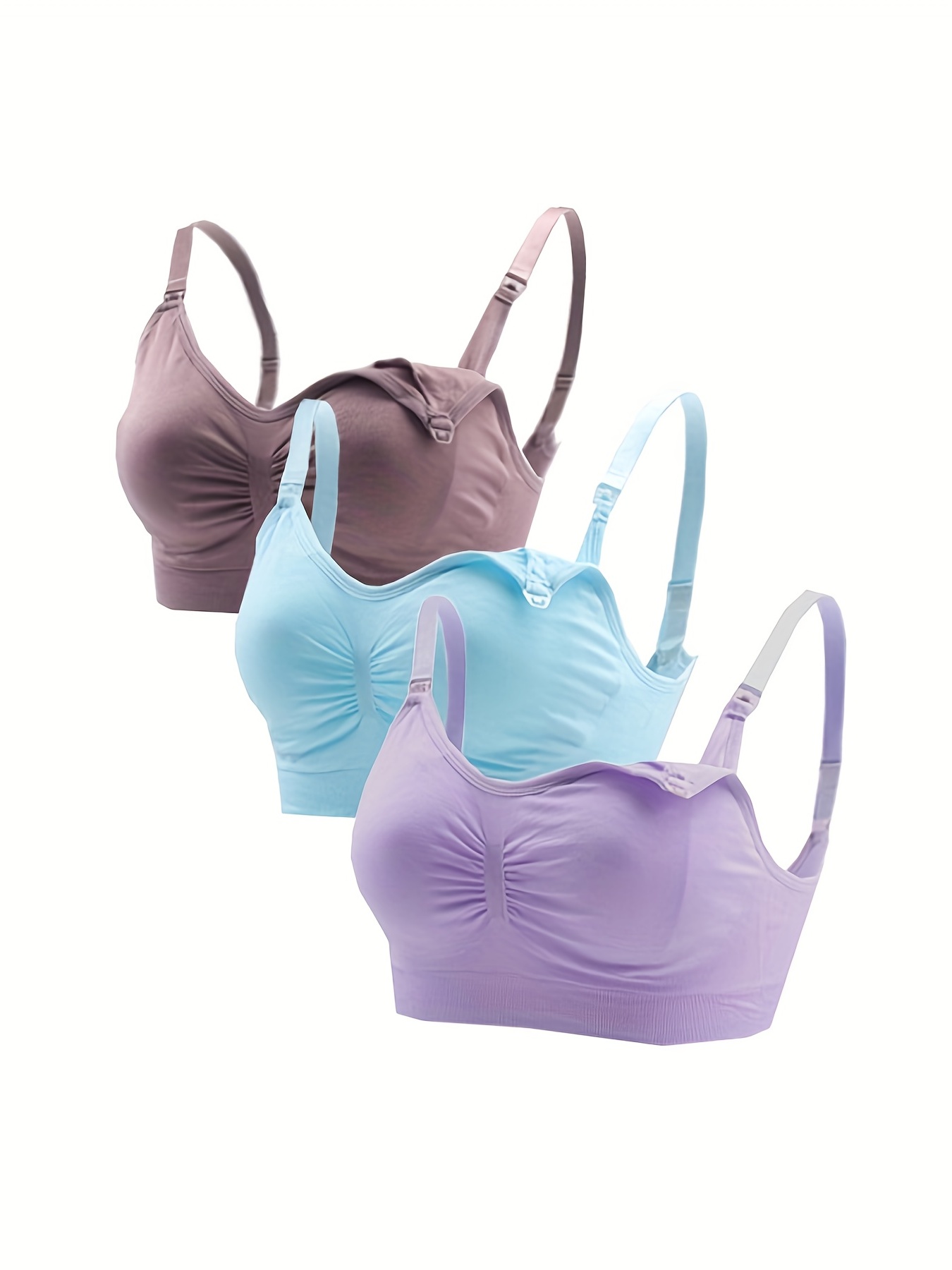3pcs Women's Elastic Front Button Lingerie Postpartum Feeding Bras