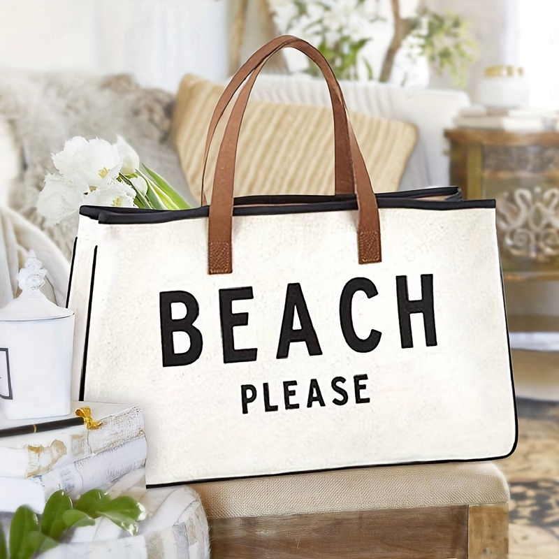 Canvas Tote Bag For Women, Large Capacity Summer Beach Bag, Simple Letter  Print Handbags - Temu