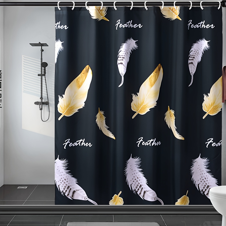 1pc Feather Printed Shower Curtain With Hooks, Waterproof And Mildew  Resistant Bathroom Partition Curtain, Bathroom Decor, Bathroom Accessories
