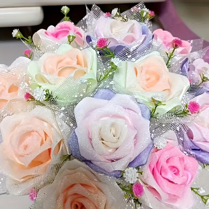 Ribbon Rose Material Handmade Ribbon Decorative Bouquet - Temu