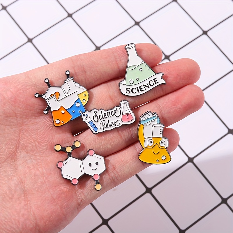 20pcs   brooch set cartoon style academic pins chemistry badge collection with beaker microscope dna alcohol lamp fun novelty accessories   coats bags and clothing details 5