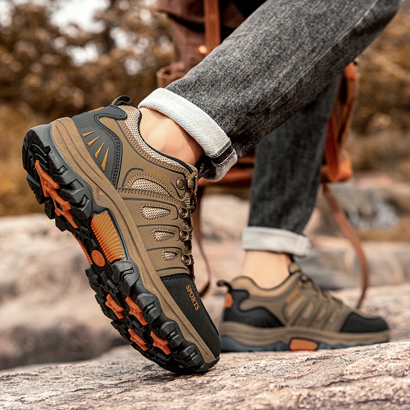 Botas de senderismo duraderas con cordones para hombre, cómodos zapatos de  cuero PU antideslizantes para senderismo, caza, camping y trekking