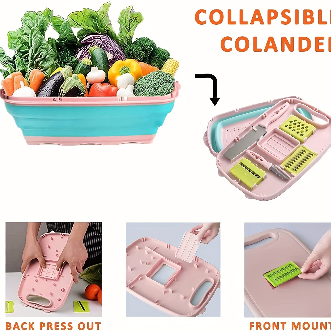 Collapsible Cutting Board With Colander Multifunction - Temu