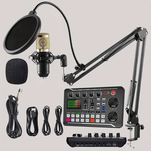professional audio mixer podcast equipment kit with stand condenser microphone for pc laptop smartphone game recording streaming podcast video studio condenser microphone