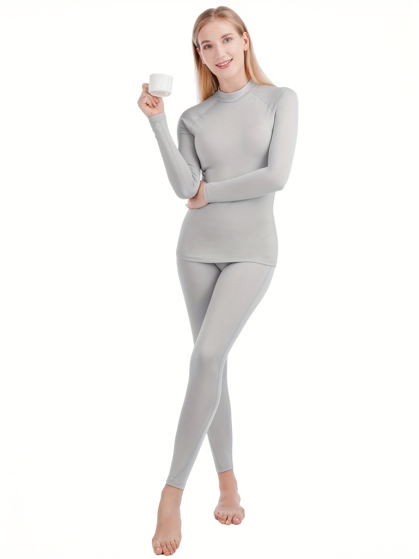 Buy Women Thermal Set, Lightweight Ultra Soft Fleece Shirt and Tights,White,X-Large  at