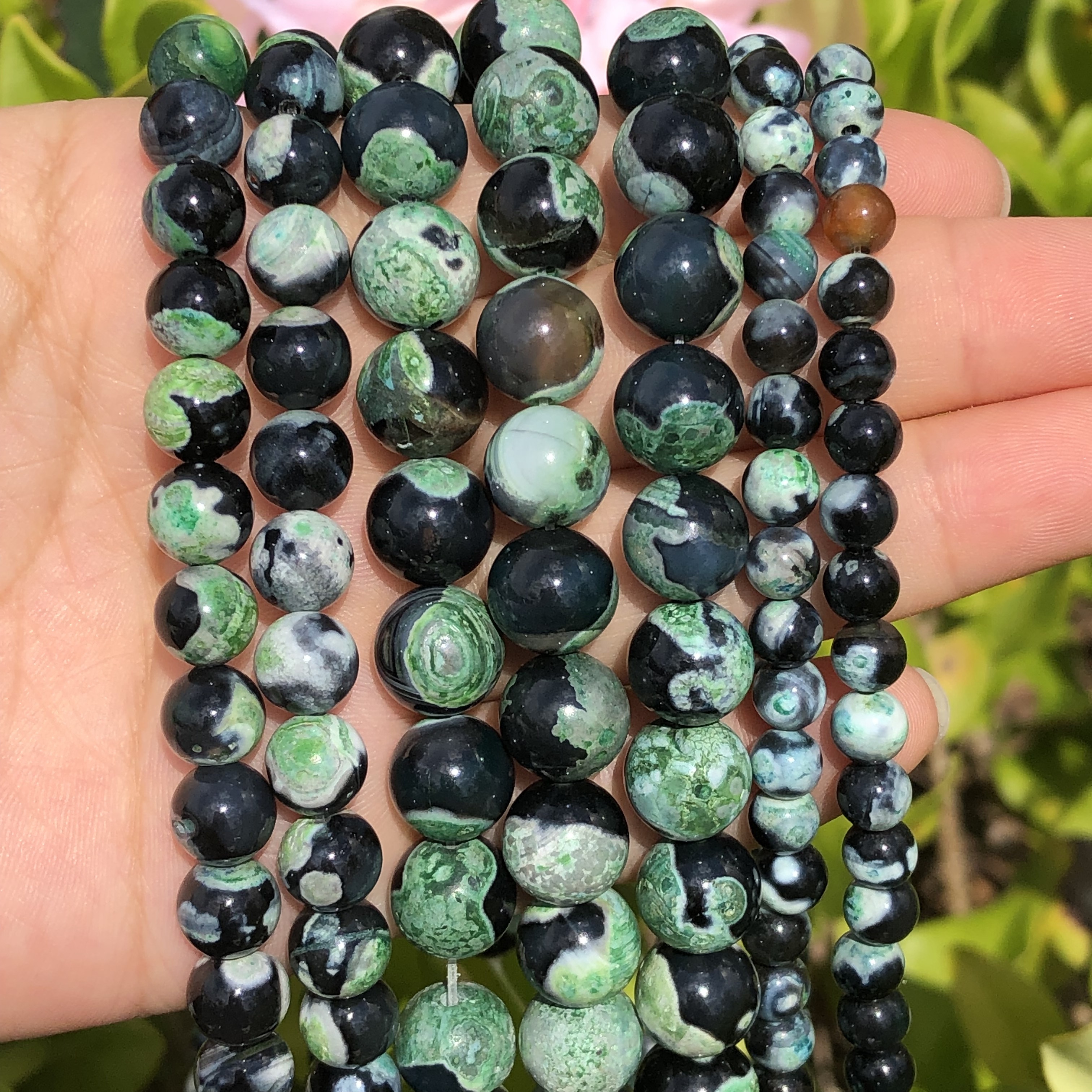 

6/8/10mm Natural Stone Green Dream Fire Dragon Veins Black Round Loose Beads For Diy Handmade Bracelet Necklace Crafts Jewelry Making Supplies