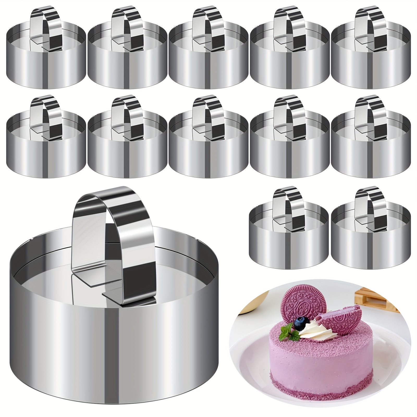 

12pcs, Cake Mold Rings With Pushers, 8cm, Stainless Steel Mousse Cake Ring, Tart Rings, Pancake Molds, Baking Tools, Kitchen Gadgets, Kitchen Accessories, Home Kitchen Supplies