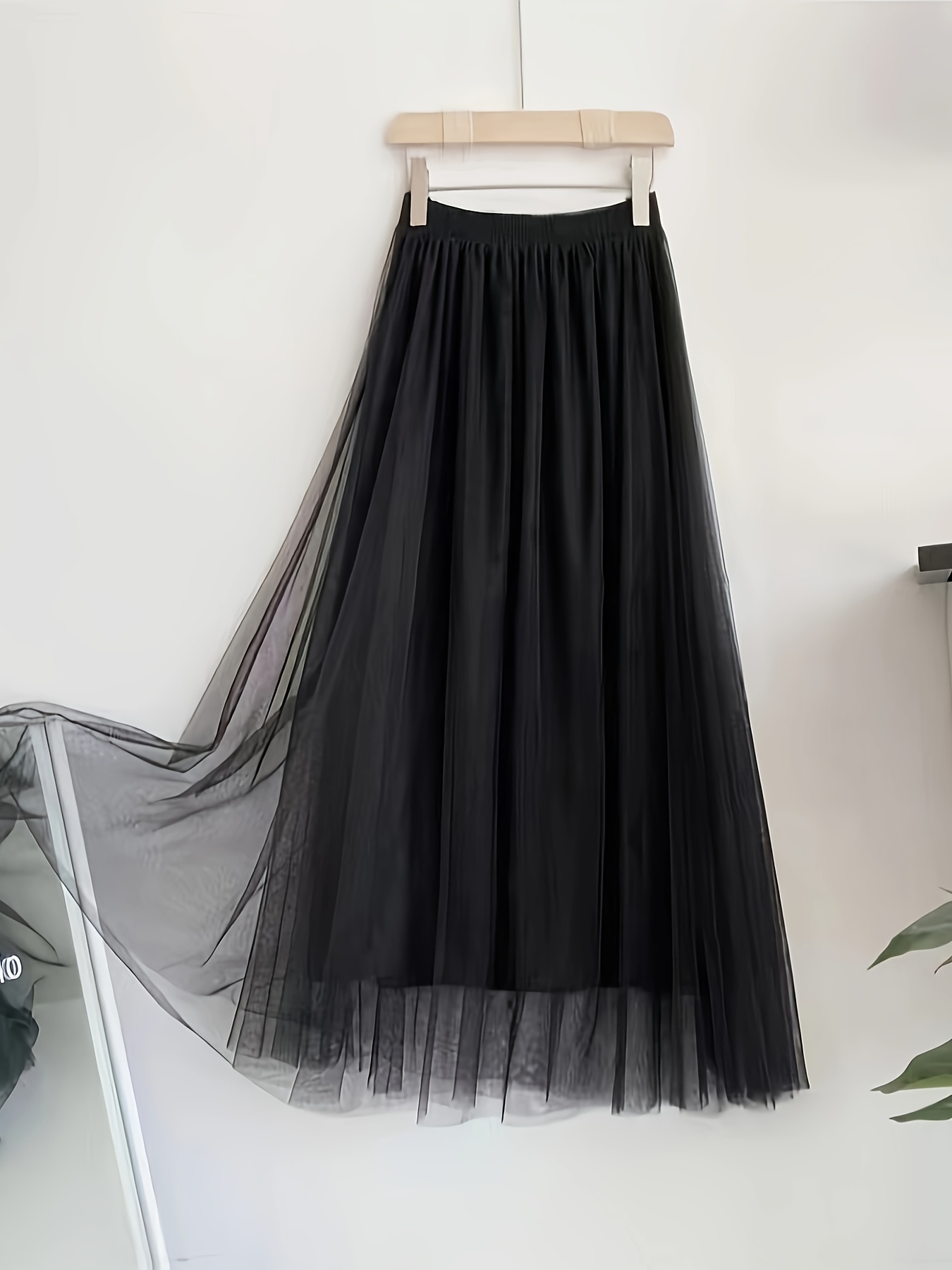 Solid Layered Mesh Skirt Versatile Skirt Spring Fall Women's