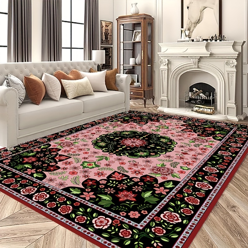 1pc Tapis De Zone Floral Vintage Tapis Boho Usé Antidérapant