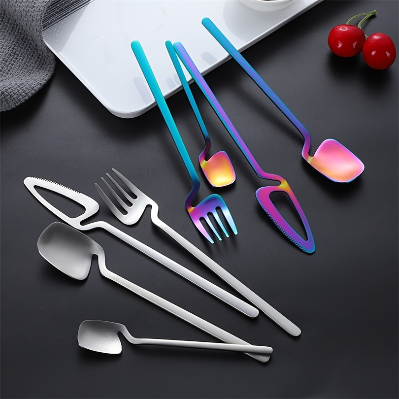 Kitchen Cutlery Rainbow Steak Knives 4Pcs Stainless Steel Colorful