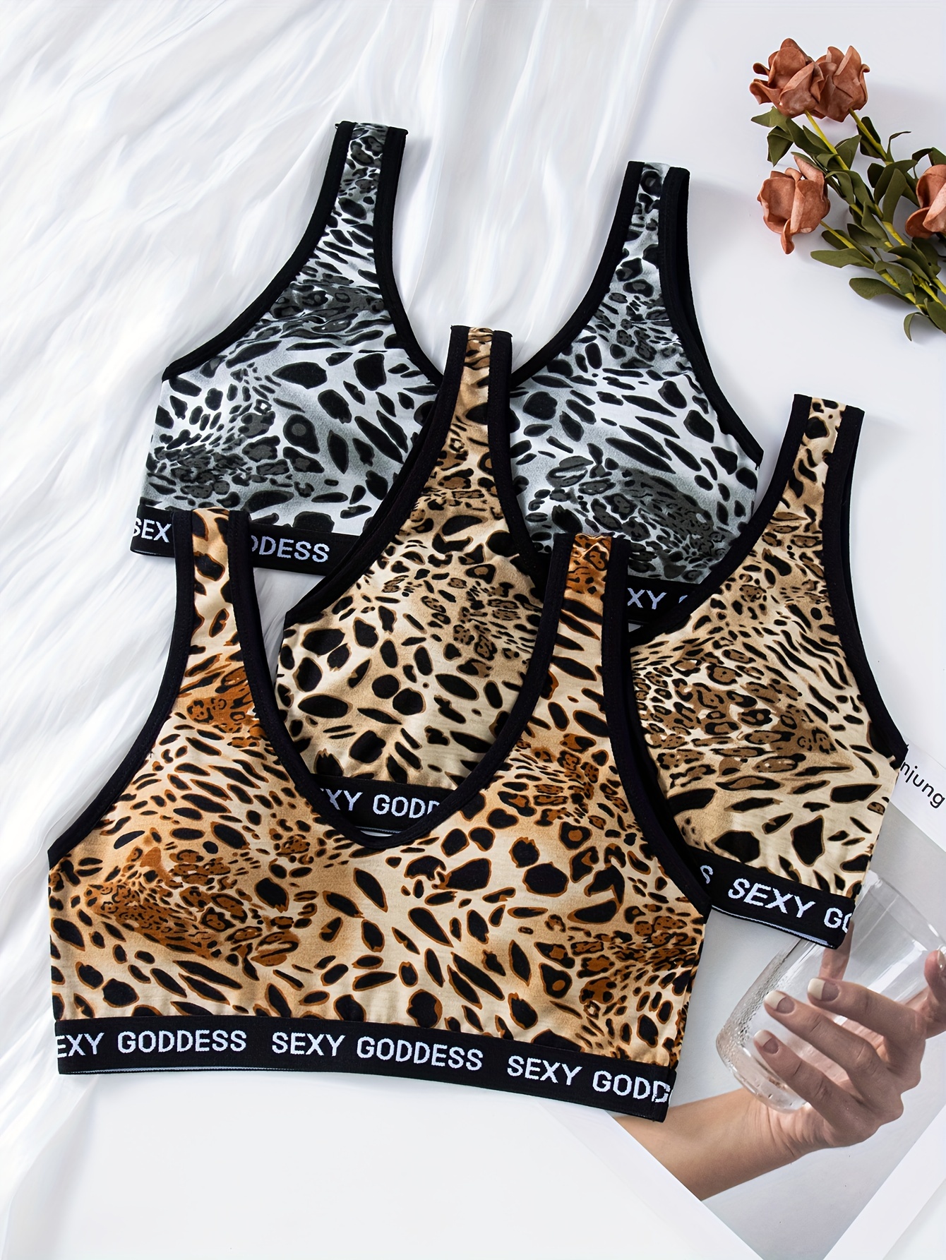 EHQJNJ Wireless Bra Womens Leopard Print Soft Fashion Large